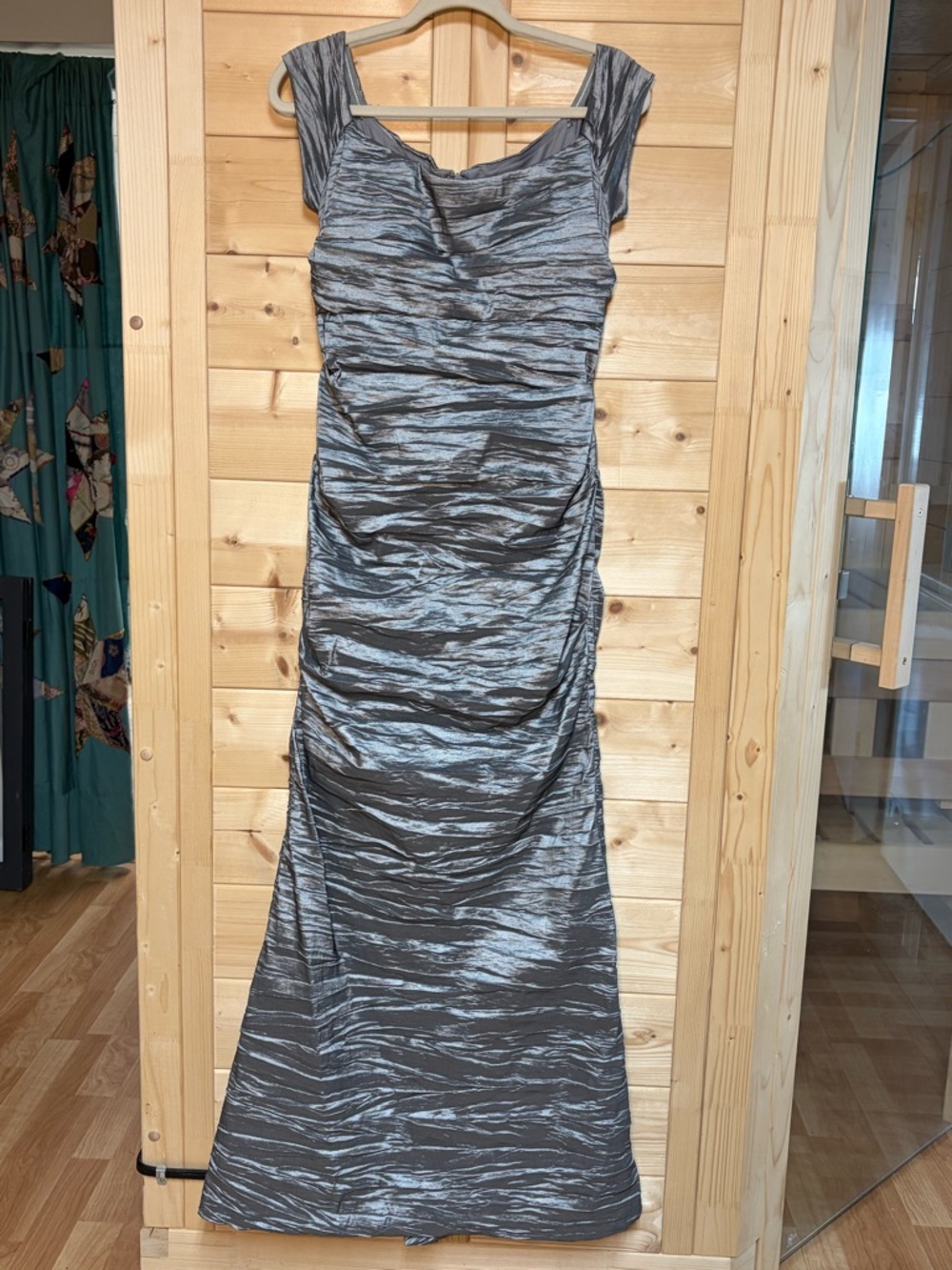 Alex Evenings Pewter Crushed Taffeta Formal Dress